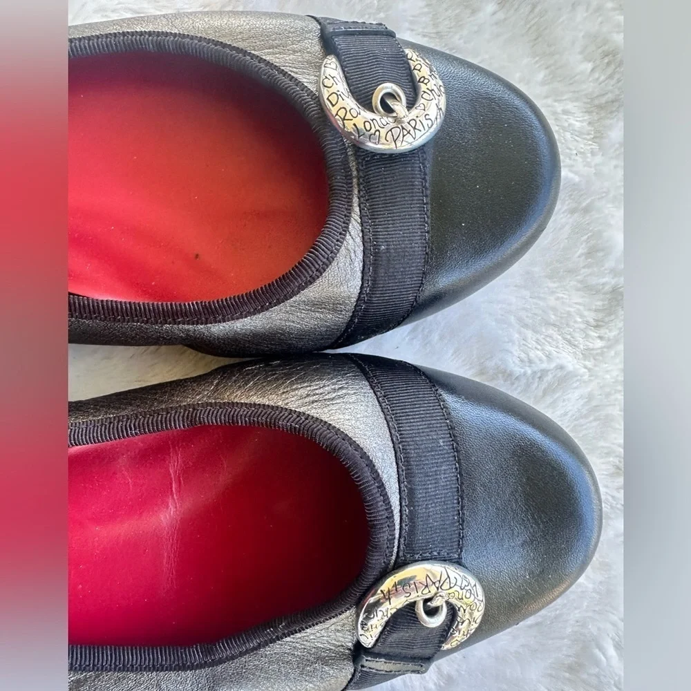 Brighton Baby Black and Silver metallic leather Flats with Red Insole